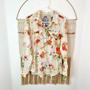 JAK Lightweight Floral Print Cottagecore Women's Henley Top L
